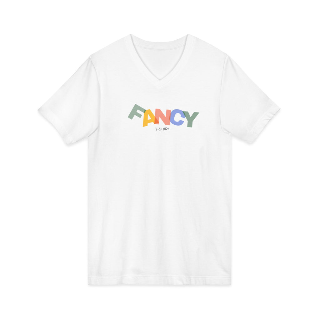 "Fancy" Colorblock V-Neck Tee — 'Fancy' Front Logo & Abstract 'Original Art' Back Print