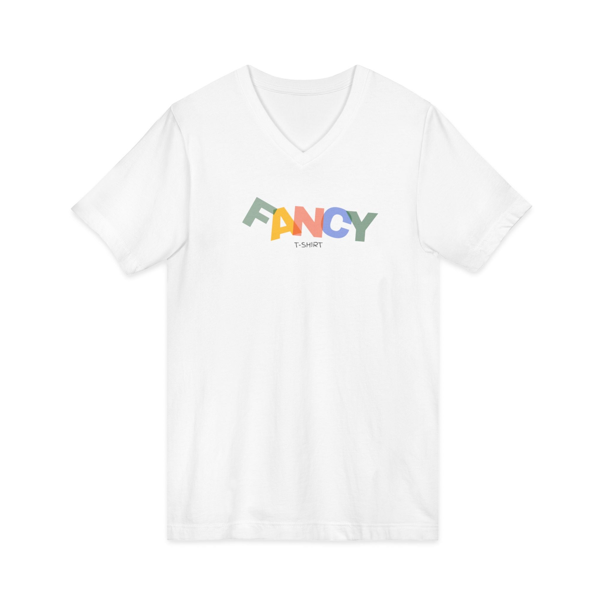 "Fancy" Colorblock V-Neck Tee — 'Fancy' Front Logo & Abstract 'Original Art' Back Print