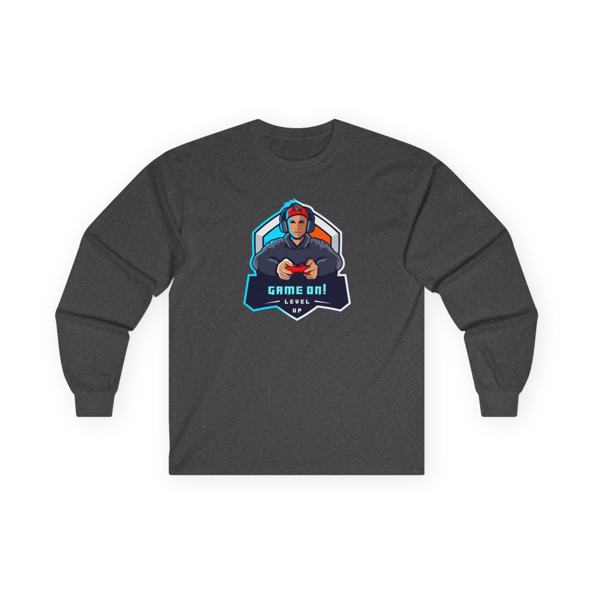 “Game On!” Graphic Gamer Logo Long Sleeve Tee —