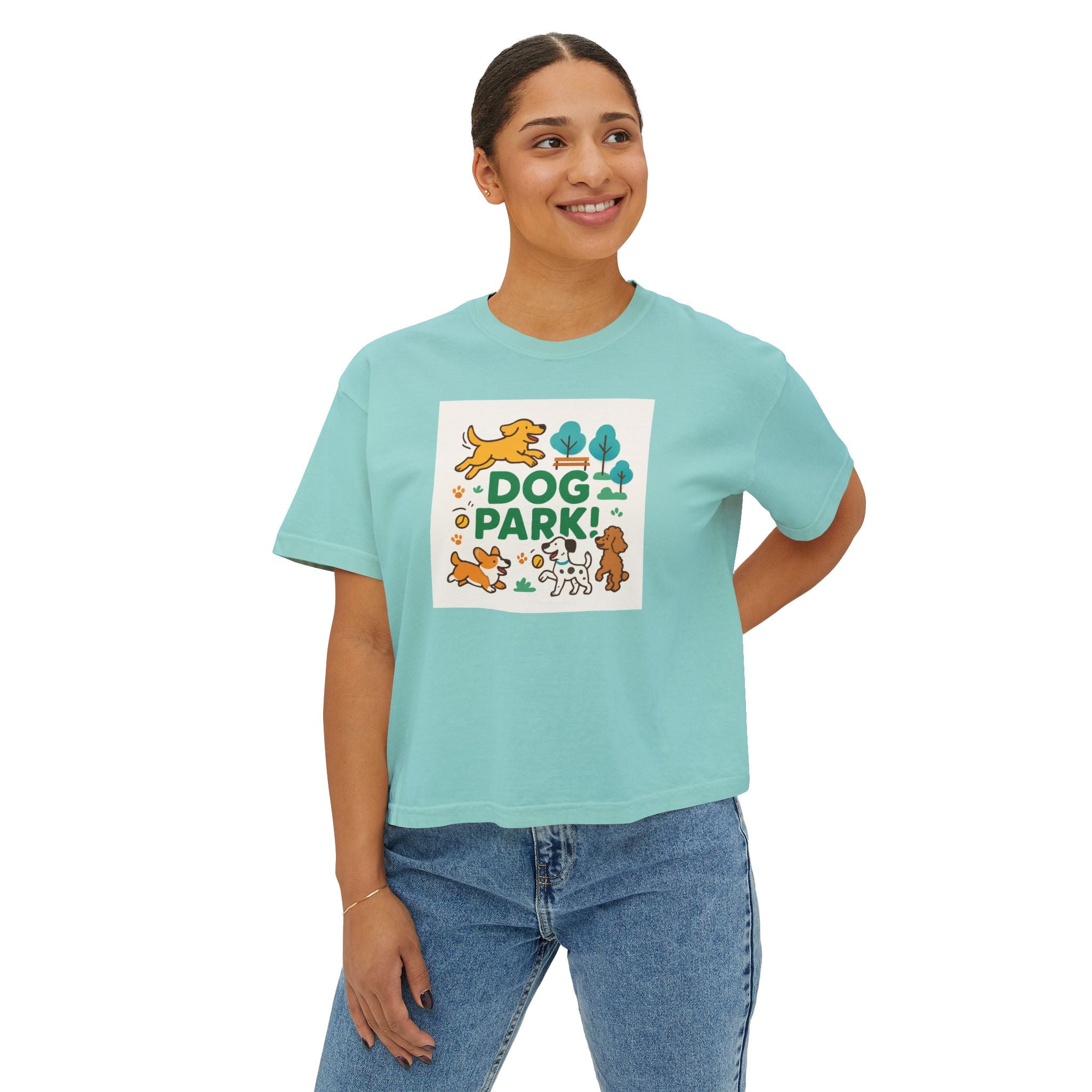 Dog Park Women's Boxy Tee, Cute Pet Lover Shirt, Casual Tee for Dog Owners, Gift for Dog Lovers, Fun T-Shirt for Pet Days
