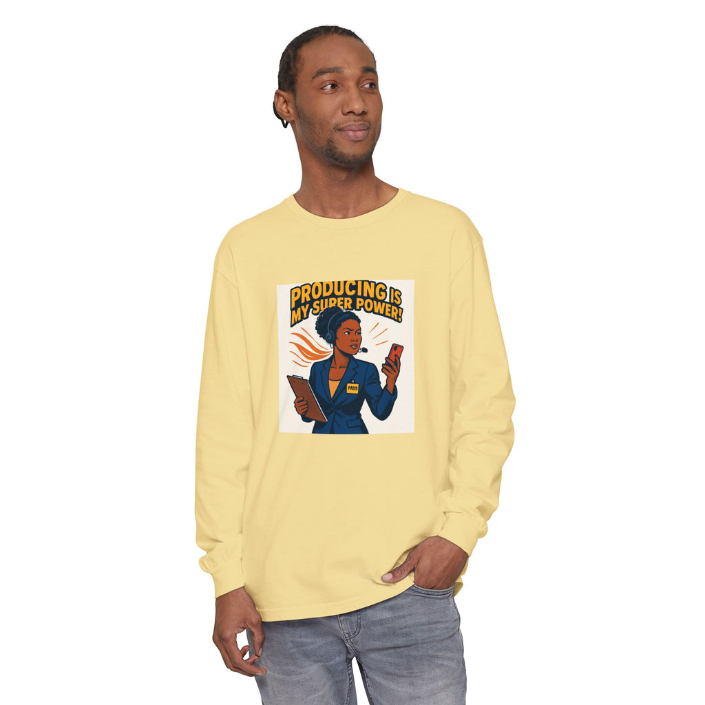 News Producer Power Long Sleeve Tee — "Producing Is My Superpower" Graphic