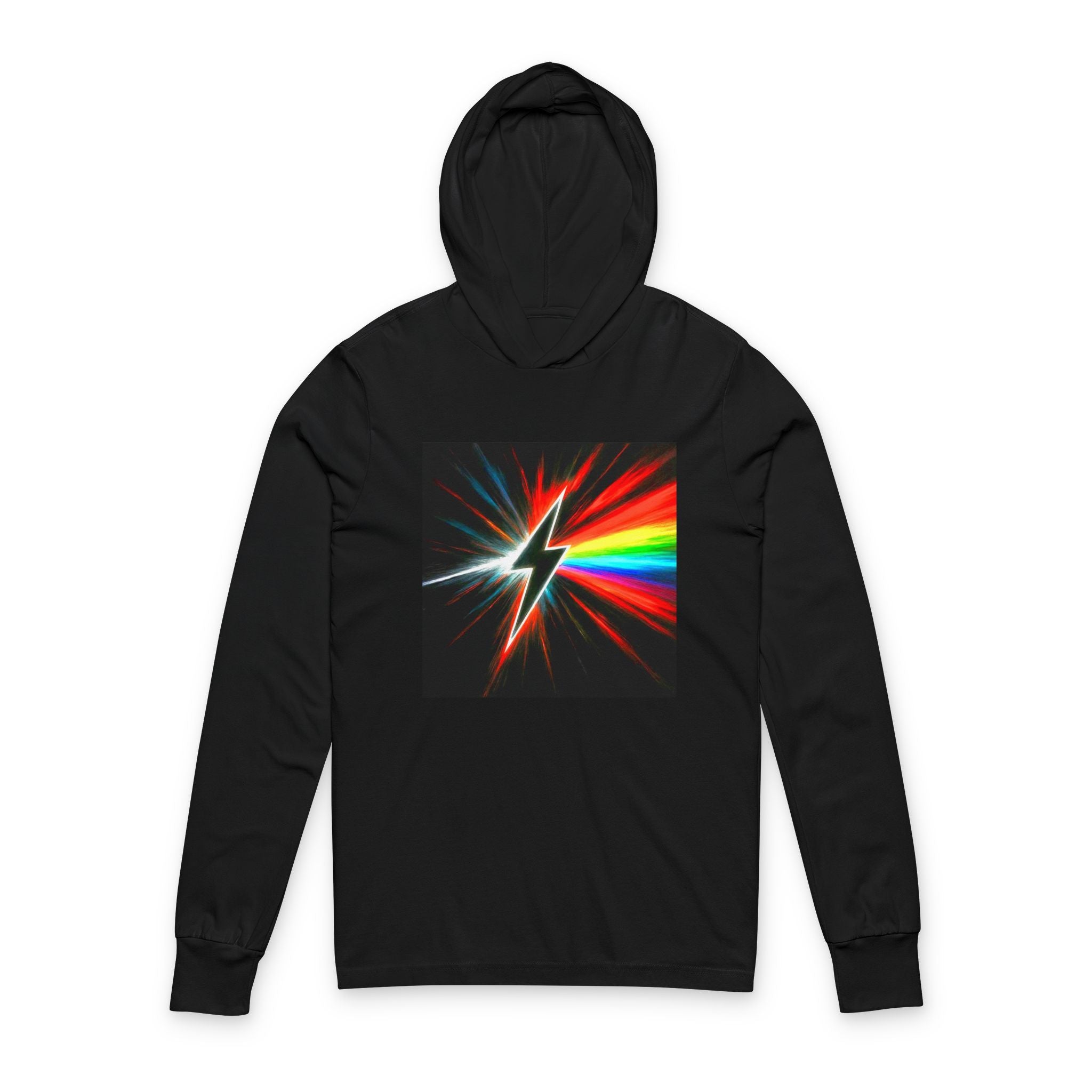 Lightning Prism Hoodie Tee — Retro Rainbow Bolt Graphic Long-Sleeve