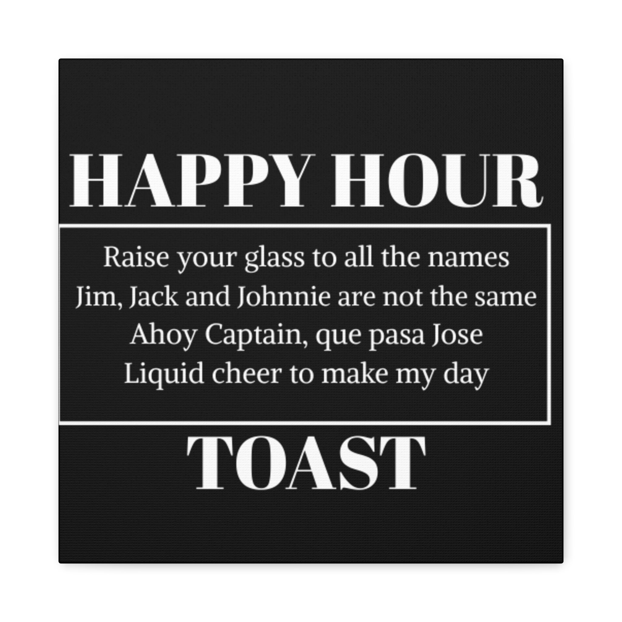 Happy Hour Toast Canvas Wall Art — Bar Sign Quote Decor