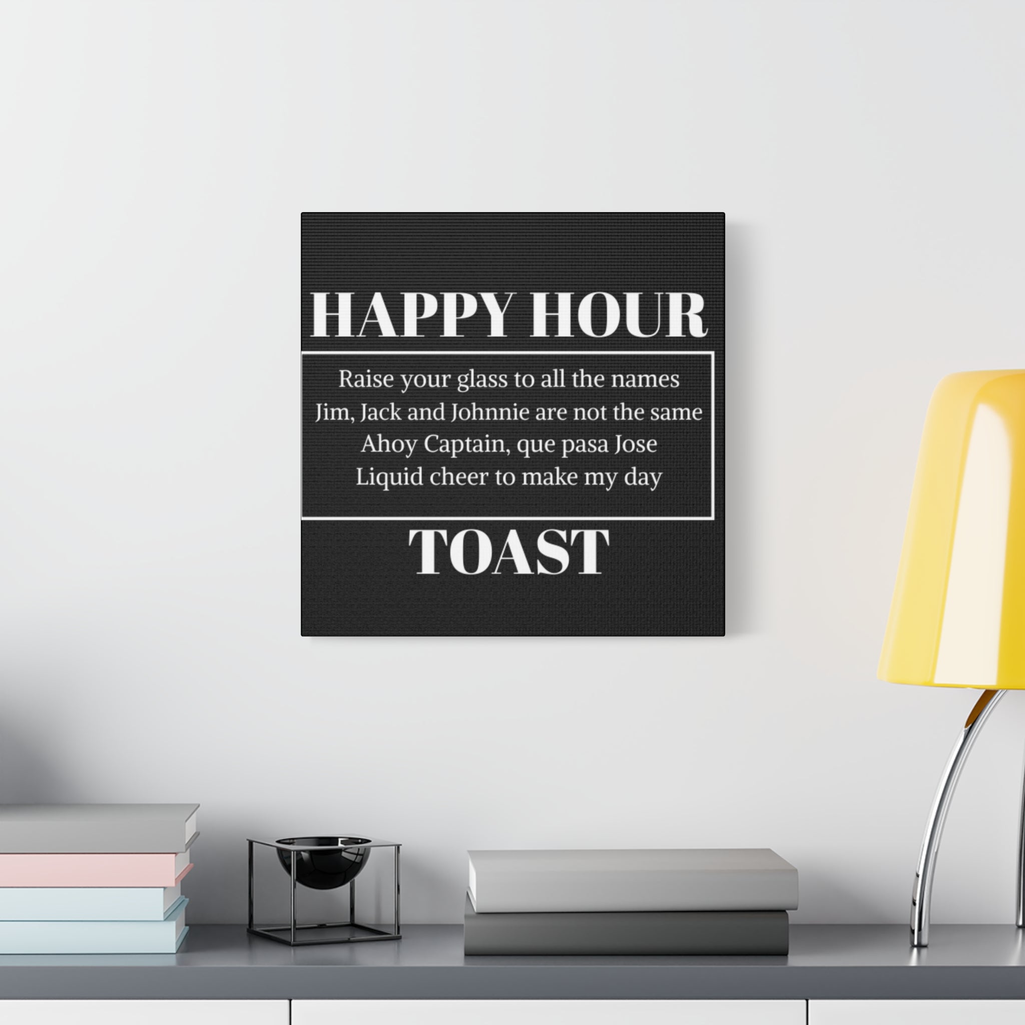 Happy Hour Toast Canvas Wall Art — Bar Sign Quote Decor