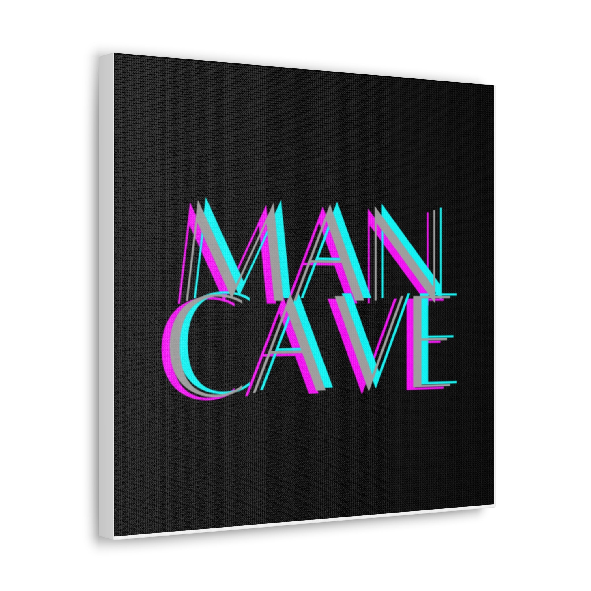 Man Cave Neon Typography Canvas Wall Art — Retro Glitch Decor for Game Rooms & Bars