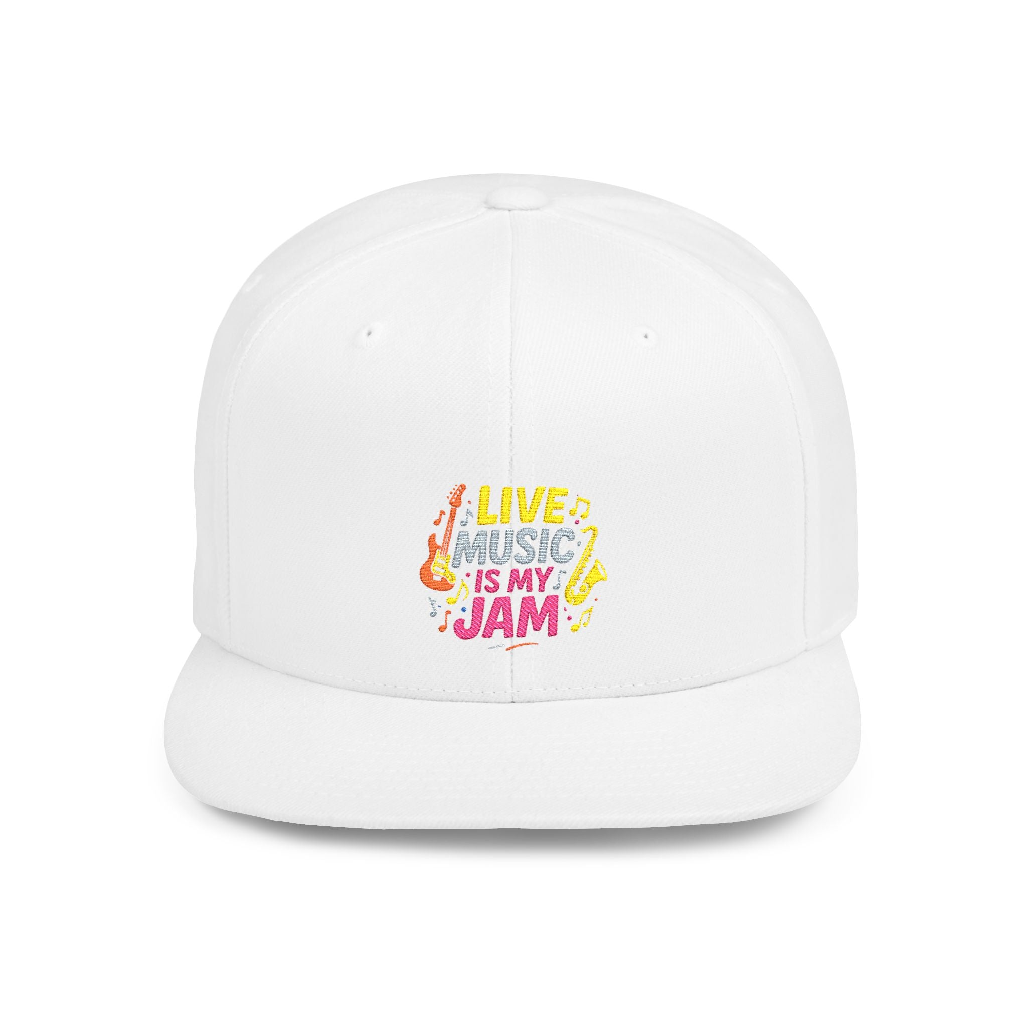 Snapback Hat — "Live Music Is My Jam" Graphic Flat Bill Cap
