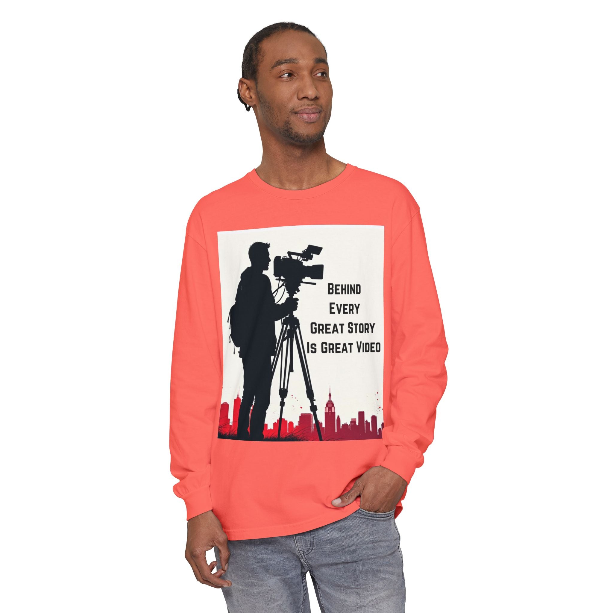 TV News Videographer: Unisex Garment-dyed Long Sleeve T-Shirt