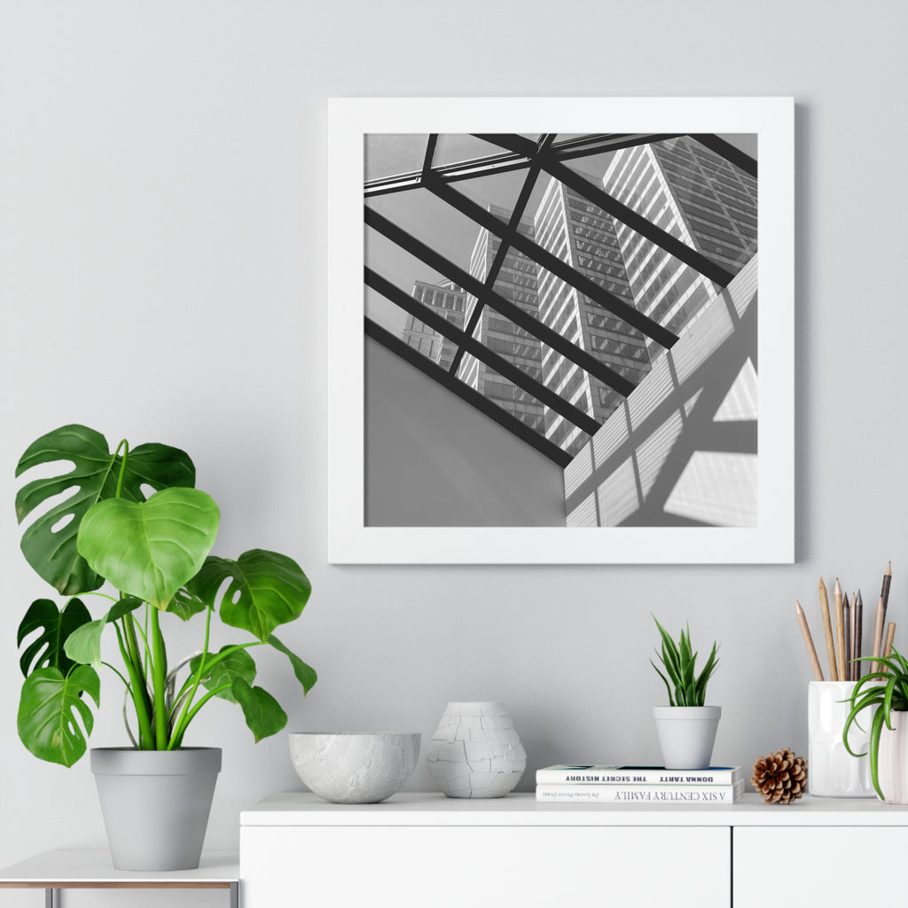 Monochrome Architectural Shadows Print Framed Vertical Poster —