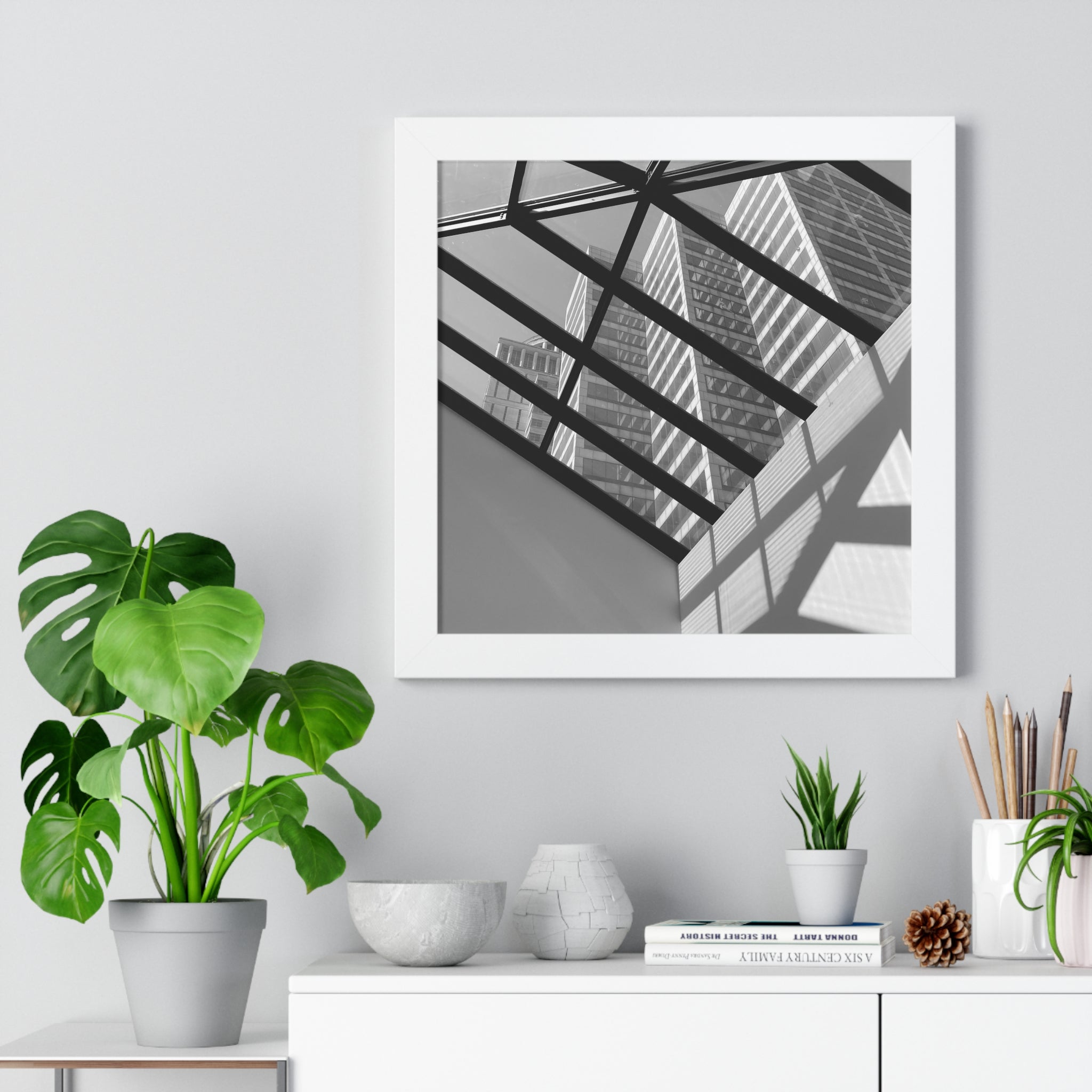 Monochrome Architectural Shadows Print Framed Vertical Poster —